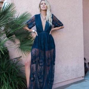 NWOT Vici Collection blue lace romper dress